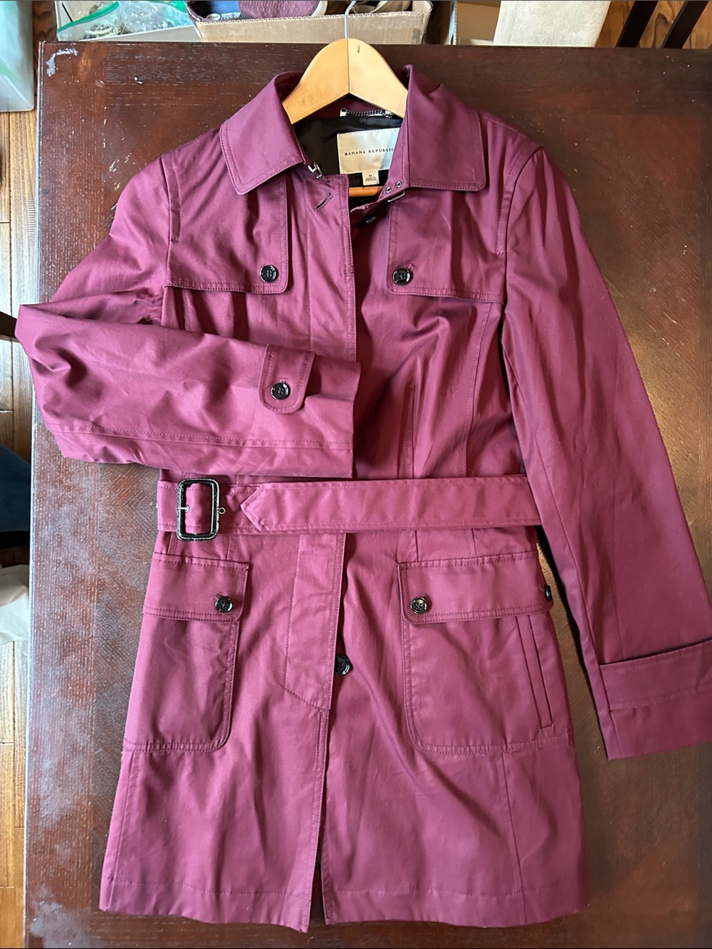 Banana Republic Maroon Trench Coat with Belt